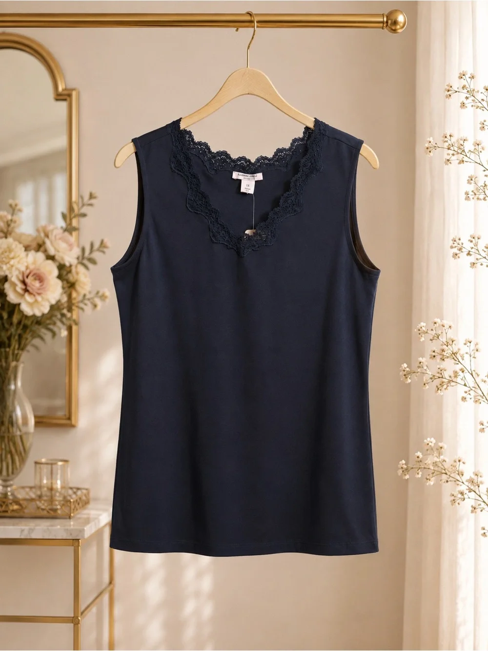 Allison Daley Woman NWT Navy Lace Trim Sleeveless Tank Top Plus Size 1X